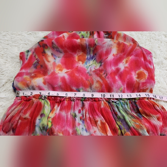 SUNDANCE Watercolor Floral Halter Tiered 100% Silk Midi Dress Sz Large - Picture 6 of 9